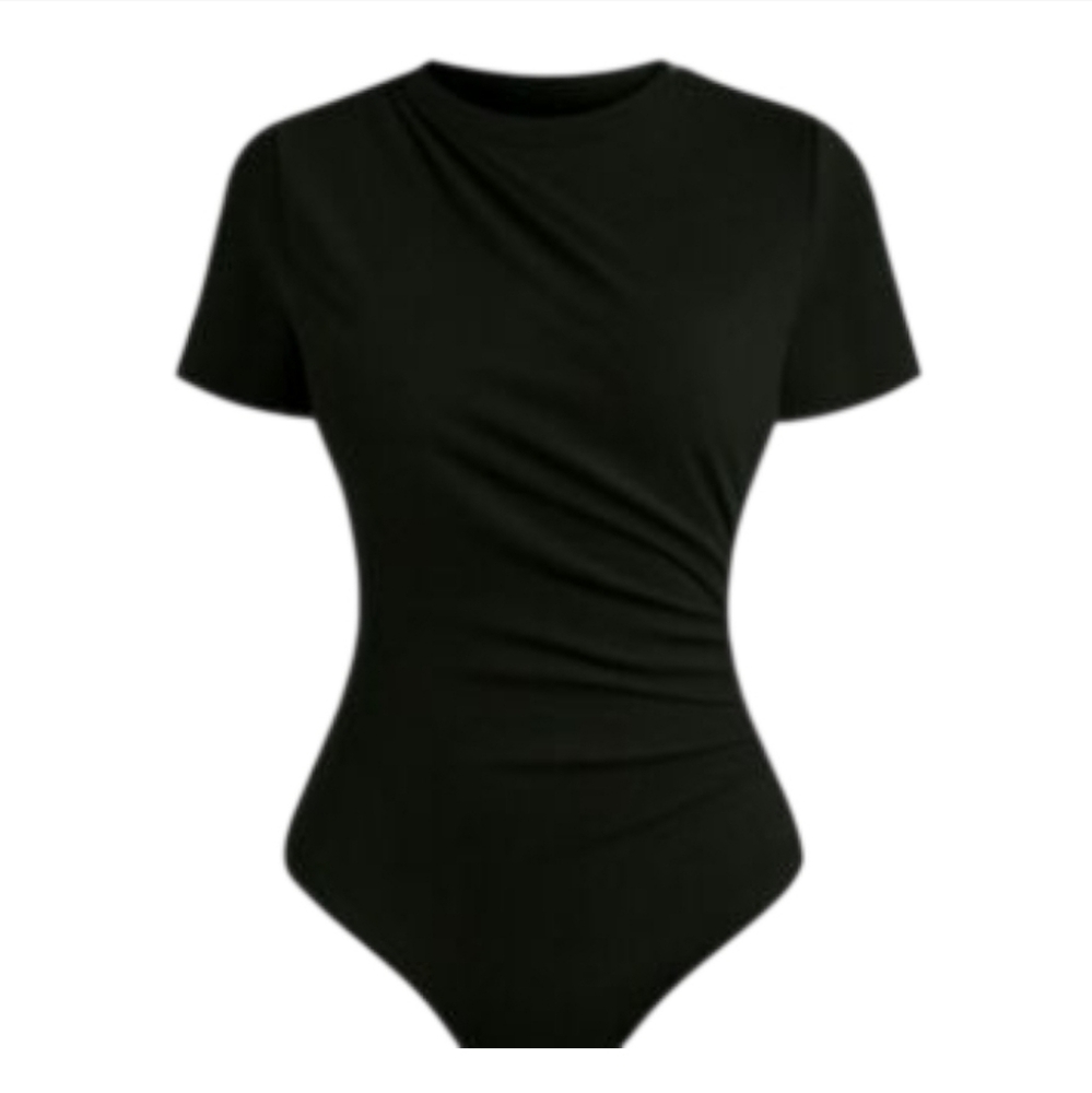 NWOT: Blue, Elegant, ruched, short sleeve, snap closure, bodysuits (10 Colors) - Picture 13 of 13